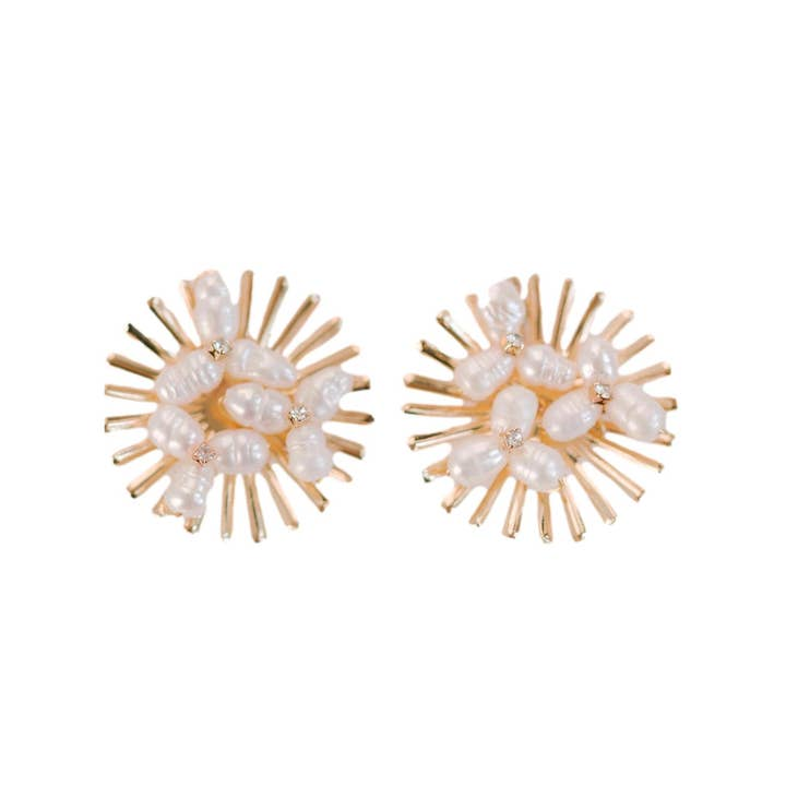 Sunshine Shimmer Sunburst Pearl Stud Earrings