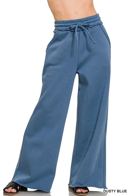 FLEECE EXPOSED SEAM WIDE LEG SWEATPANTS