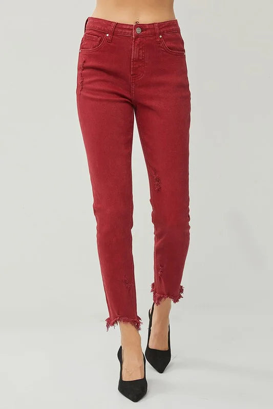 RISEN HIGH RISE FRAY HEM SKINNY JEANS