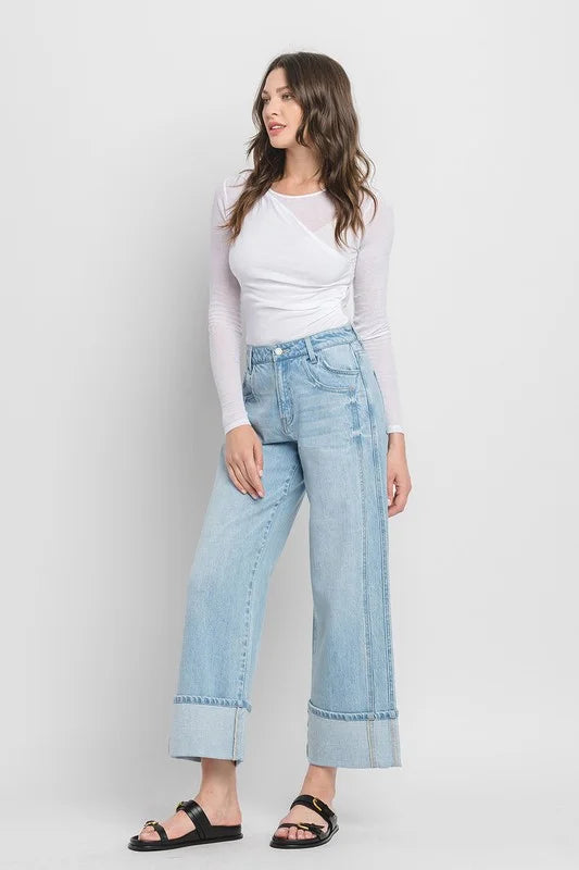 Vervet by Flying Monkey Super High Rise Cuff Baggy Wide Jeans