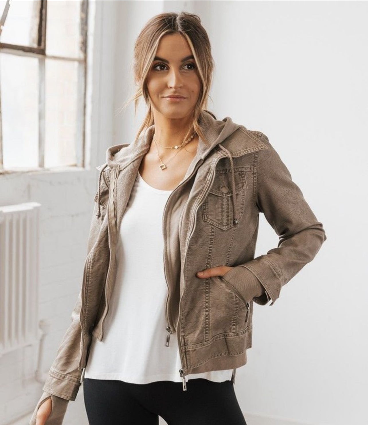 Vegan Leather Hooded Jacket