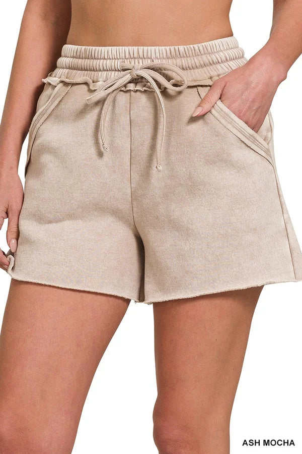 Drawstrong Acid Wash Shorts