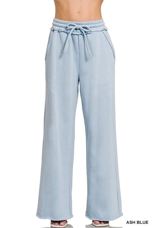 FLEECE EXPOSED SEAM WIDE LEG SWEATPANTS