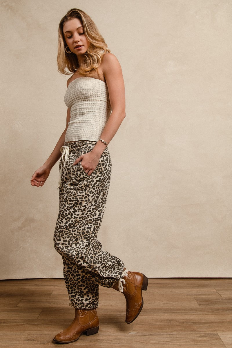 Leopard Print Drawstring Pants