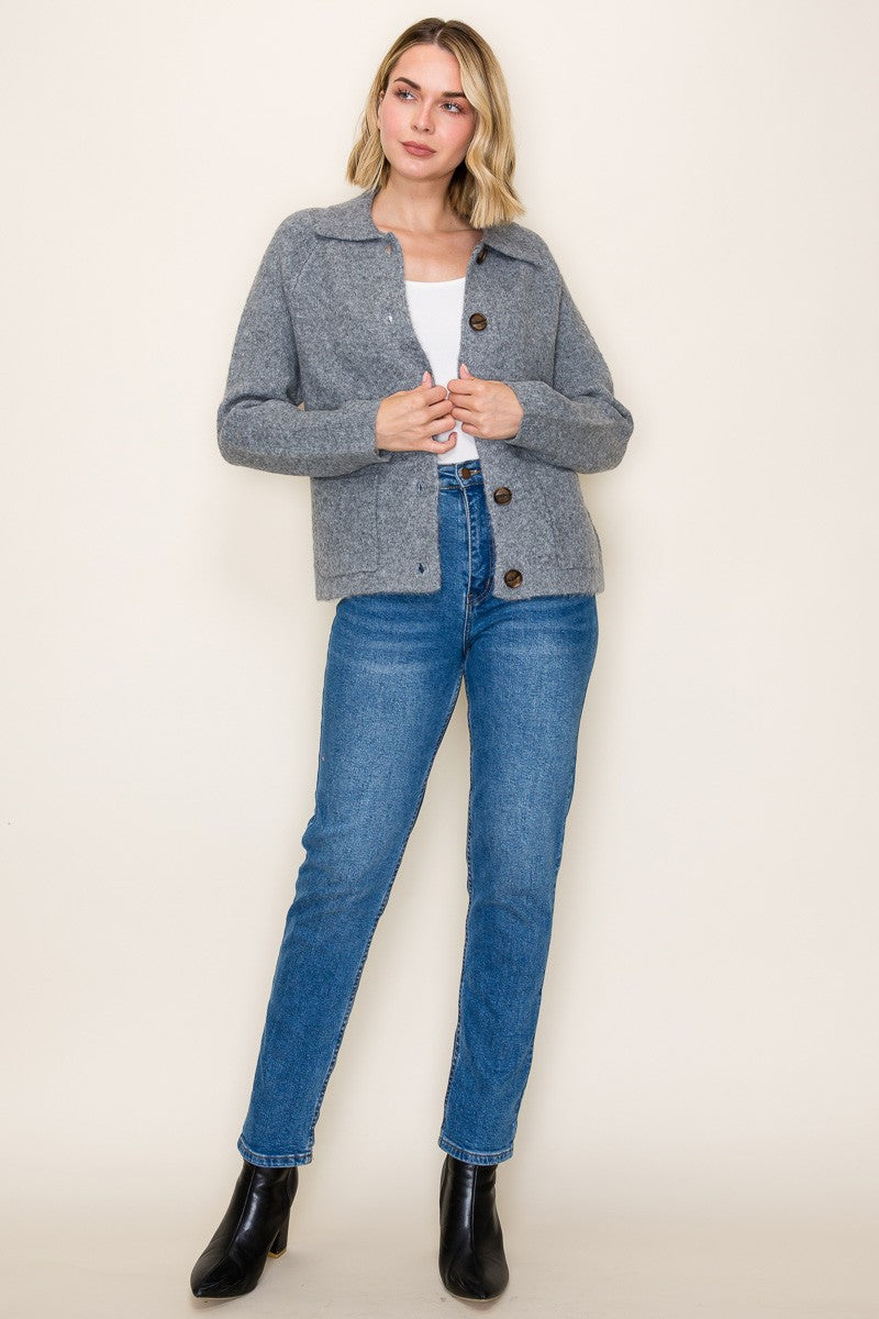 Collared Button Down Sweater Jacket