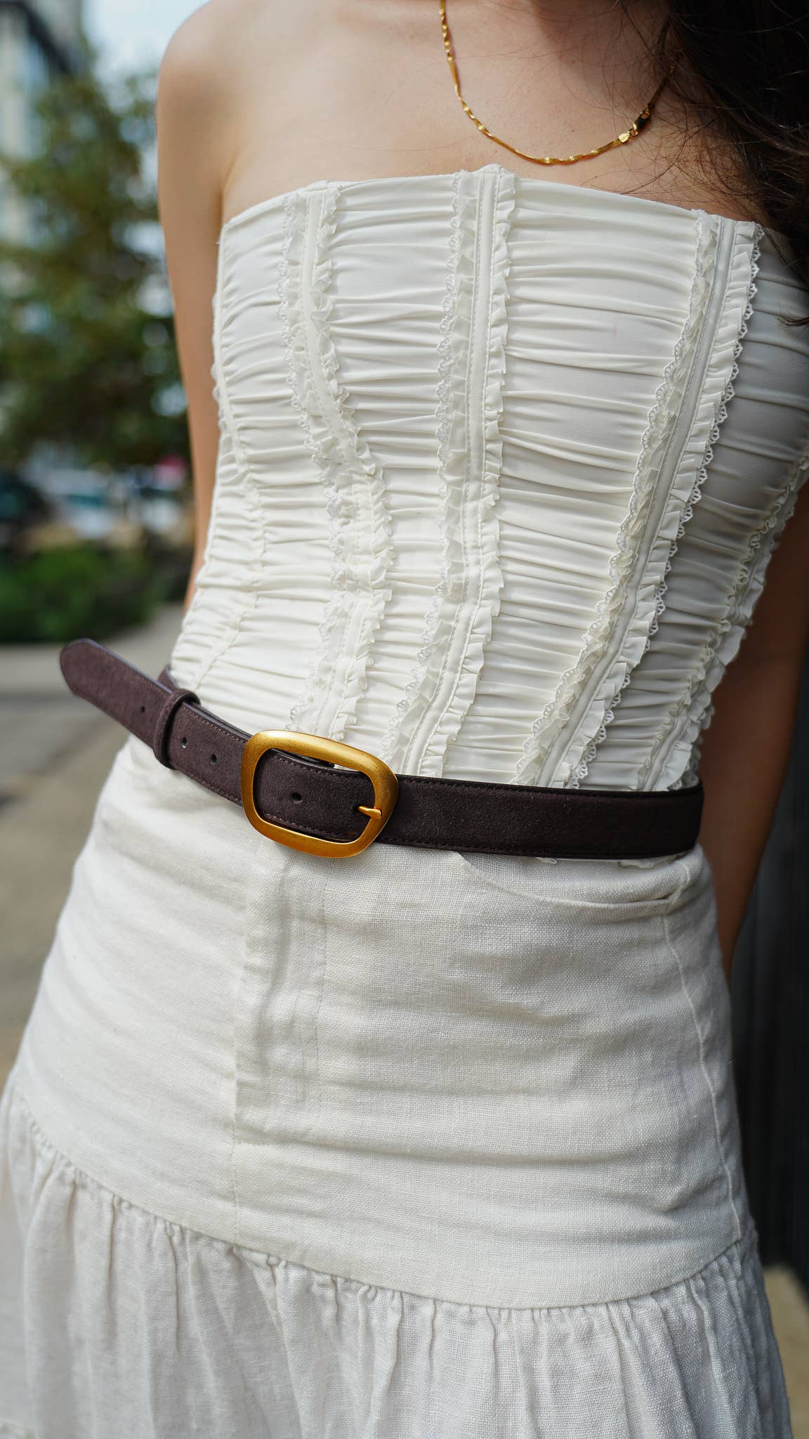 Suede Belt with Asymmetrical Buckle