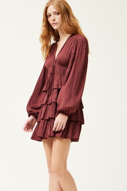 Issa Grade and Gather Satin Ruffle Dress