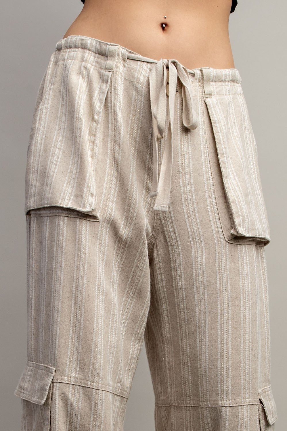 SOFT WASHED STRIPED DRAWSTRING PANTS