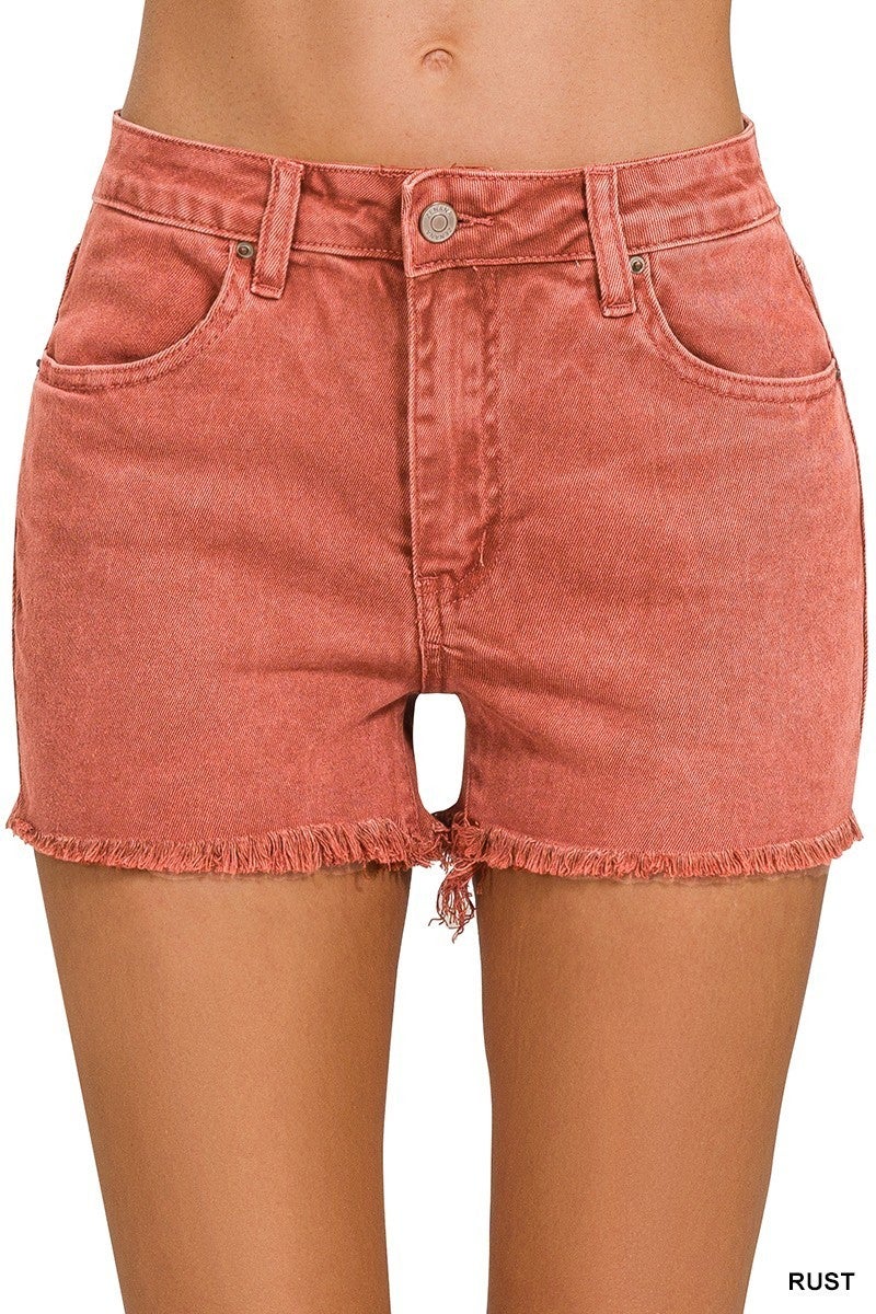 Acid Washed Frayed Cutoff Hem Shorts