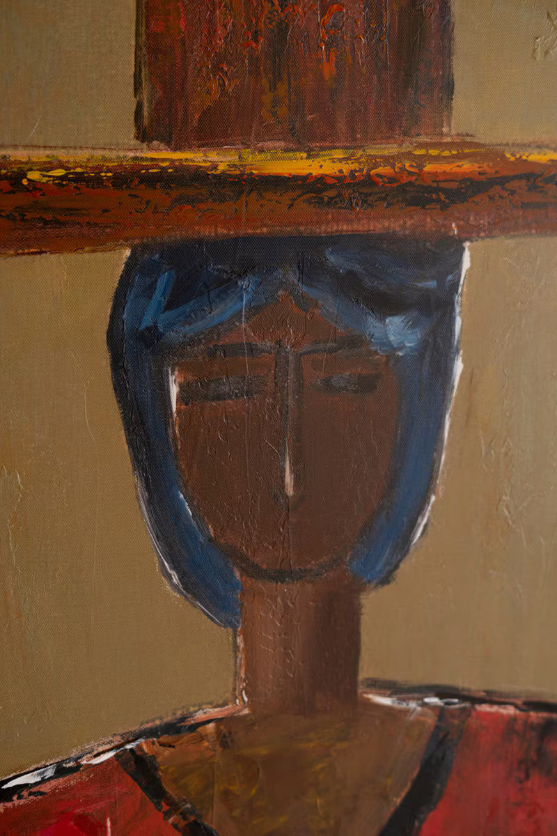 Framed Stylized Man in Hat Painting