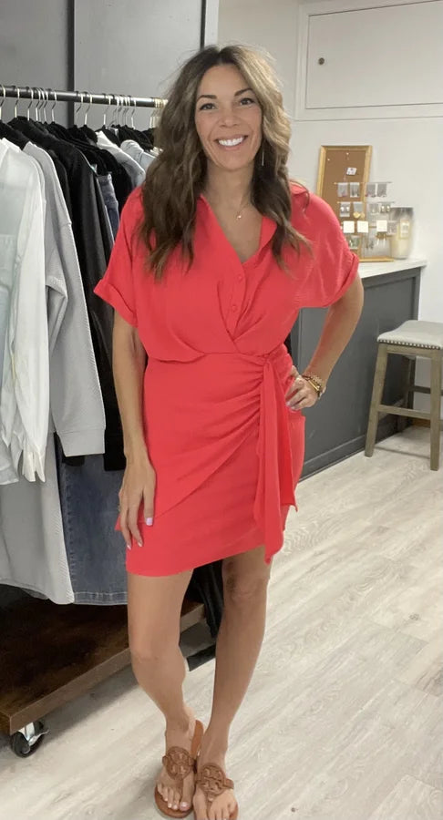 Buttoned Neckline Mini Dress