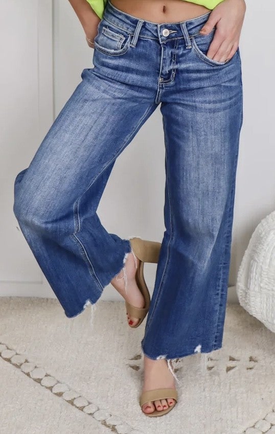 LOVERVET by FLYING MONKEY MID RISE CROP WIDE LEG JEANS