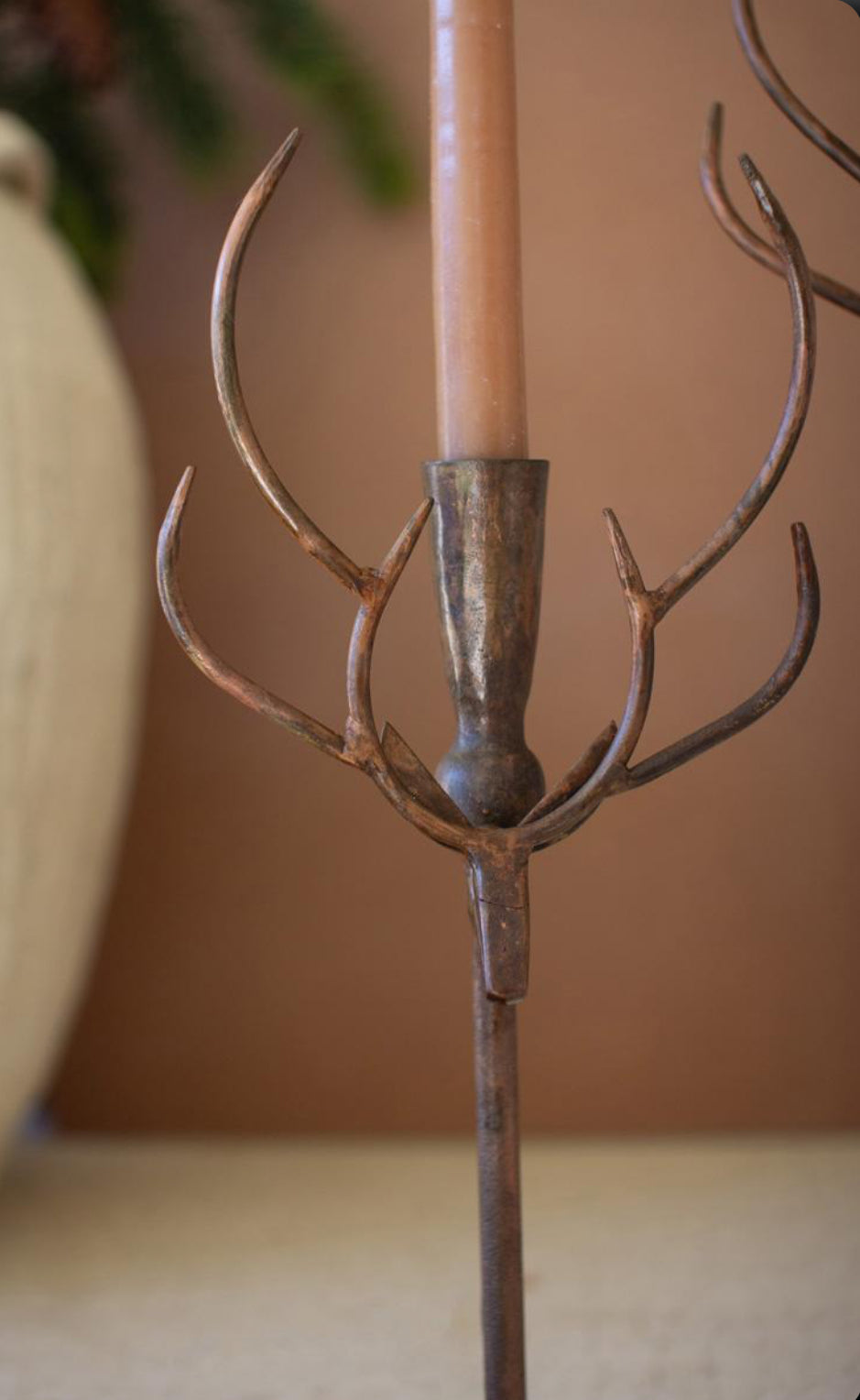 Set of 2 Forged Rustic Iron Deer Candle Holders