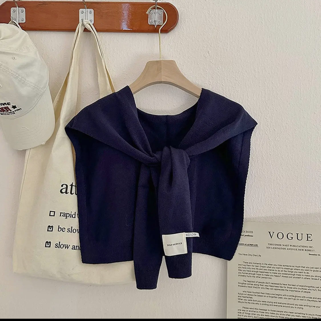 Solid Color Knit Knotted Shawl