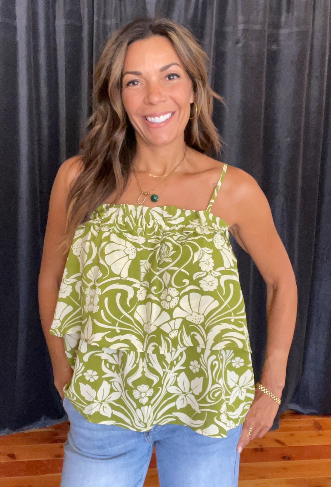 Spaghetti Strap Ruffled Top