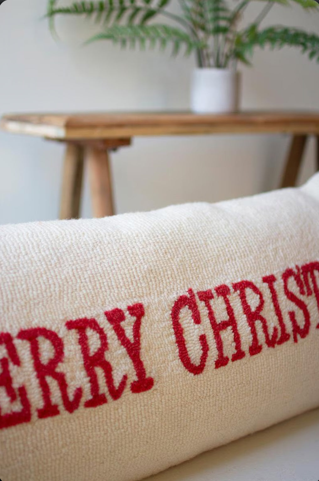 Merry Christmas Hand Hooked Pillow
