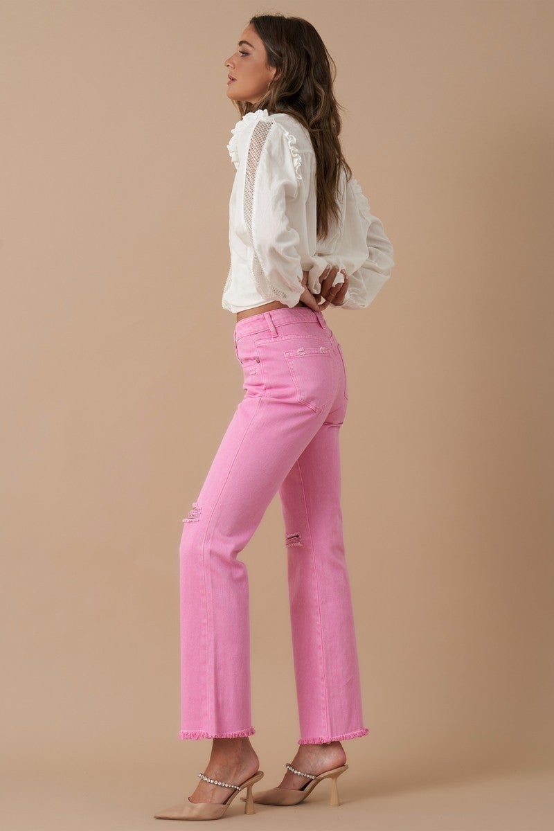 High Rise Slim Straight Pink Jeans