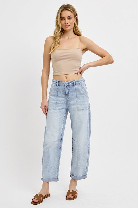 Risen Patch Pocket Barrel Cuffed Jeans