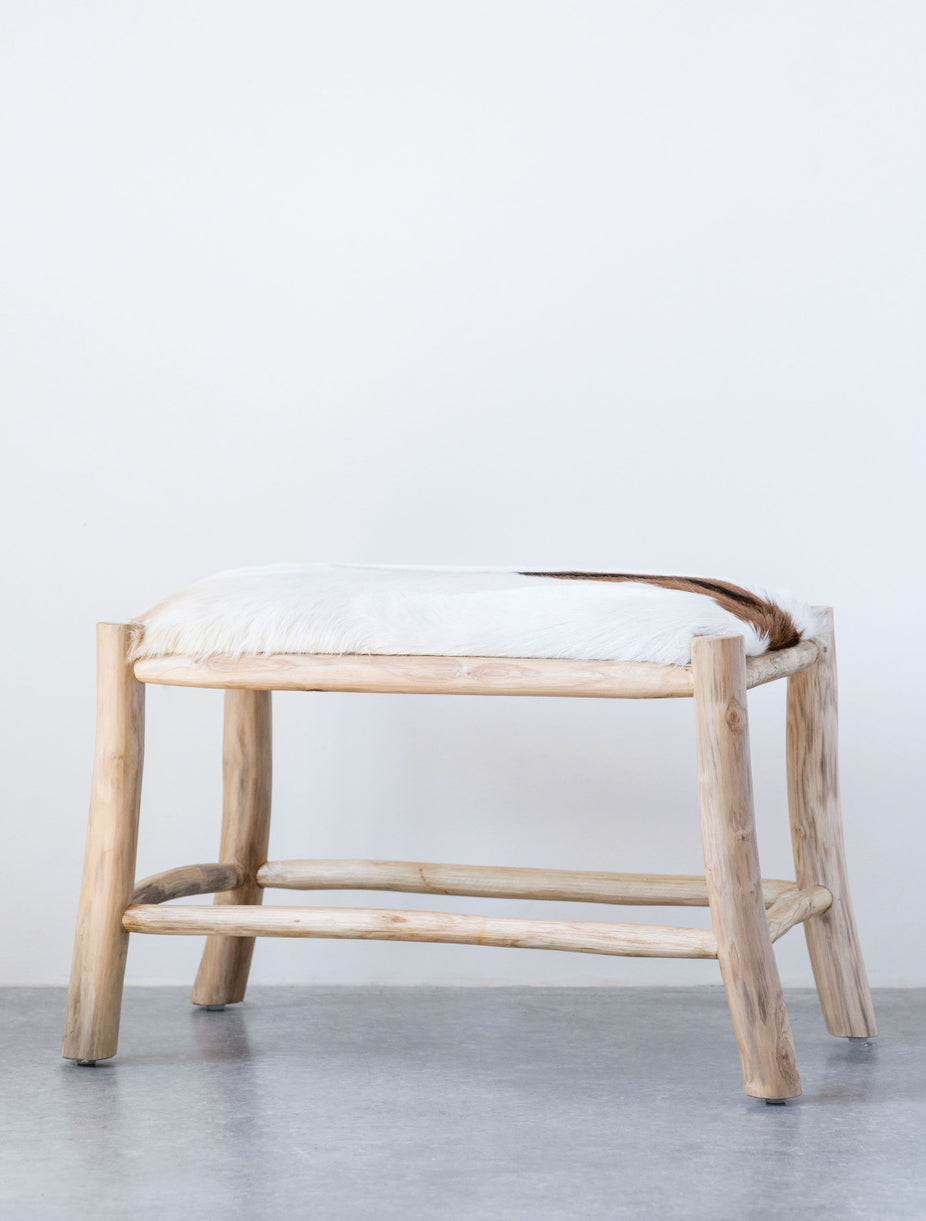 Goat Hide Bench with Wood Frame