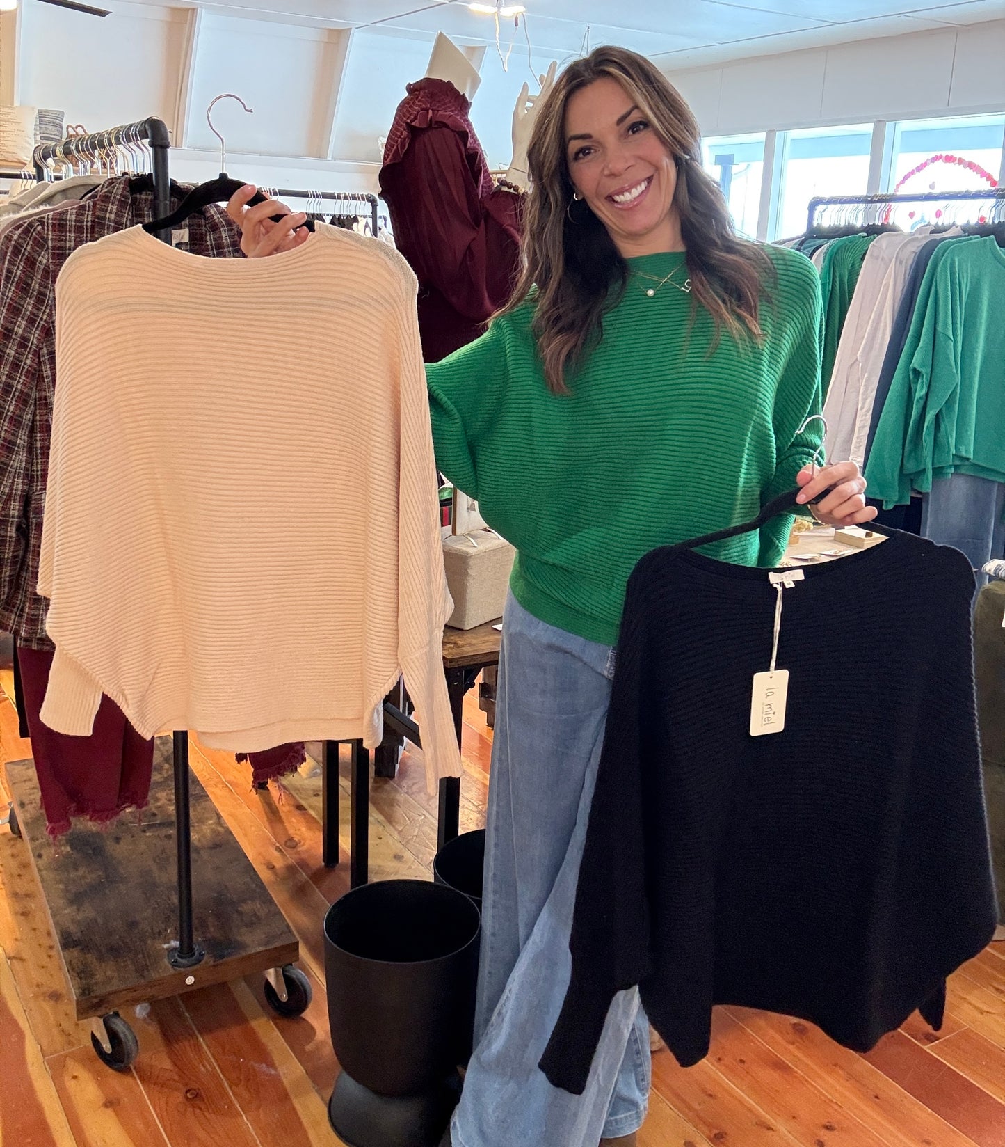 Slouchy Fit Bubble Sleeve Boat Neck Sweater
