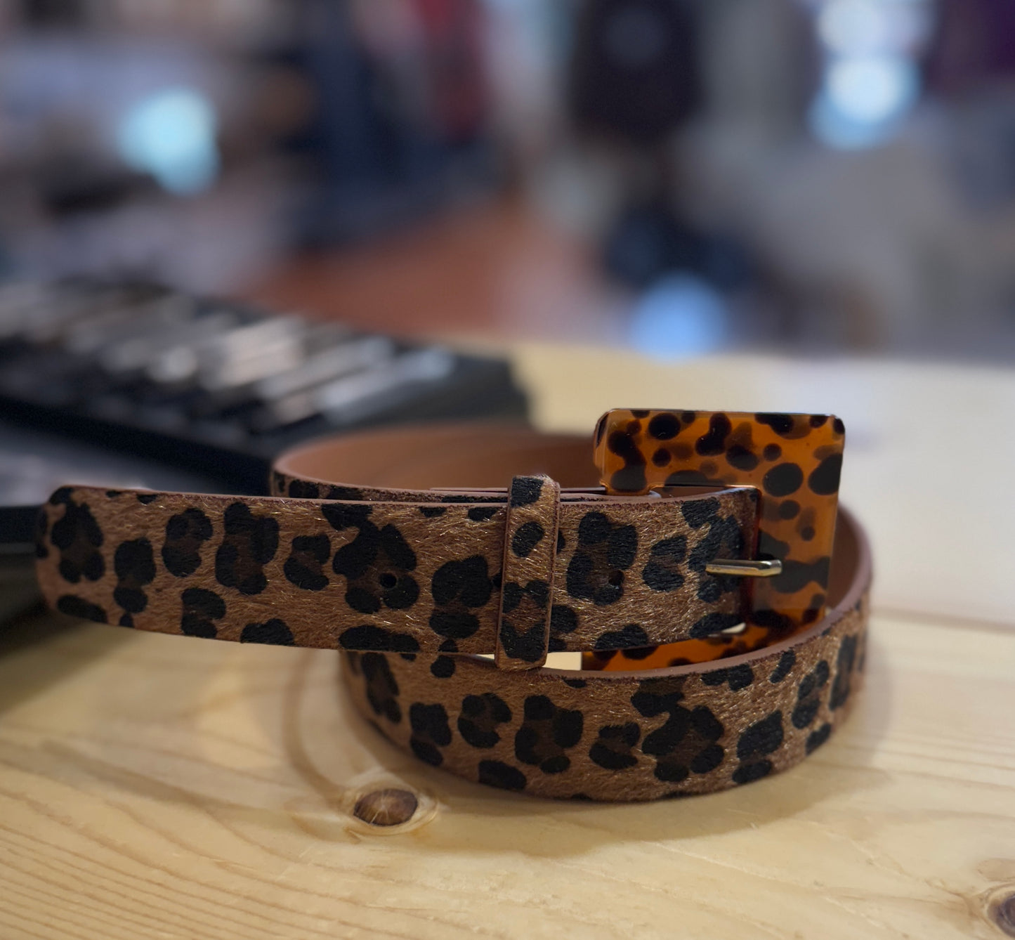 Tortoise SQ Buckle Leopard Belt