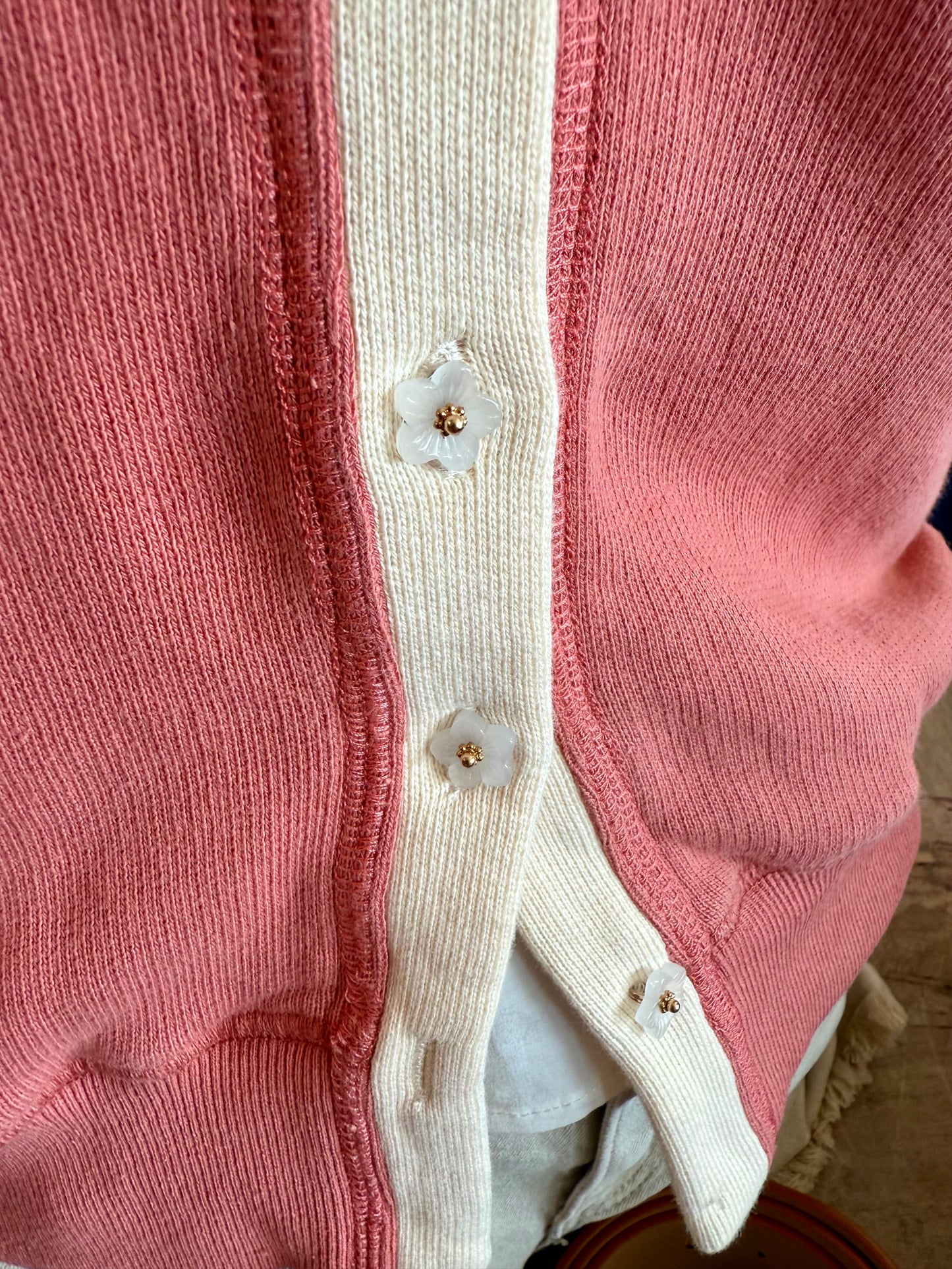 Mineral Washed Flower Button Sweatshirt Cardigan