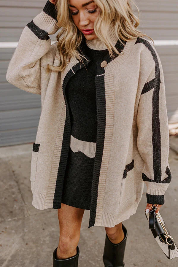 Contrast Line Open Sweater Cardigan