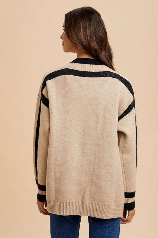 Contrast Line Open Sweater Cardigan