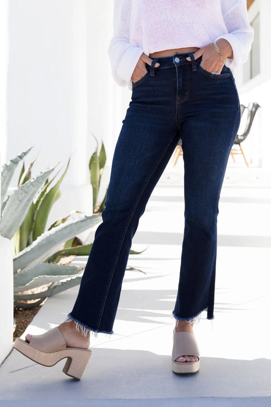 VERVET by Flying Monkey - High Rrise Step w/Raw Hem Crop Flare Jean