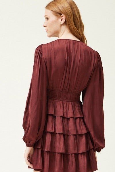 Issa Grade and Gather Satin Ruffle Dress