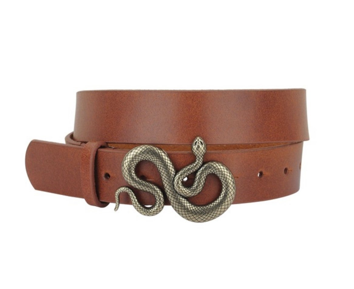 Snake Buckle Leather Belt