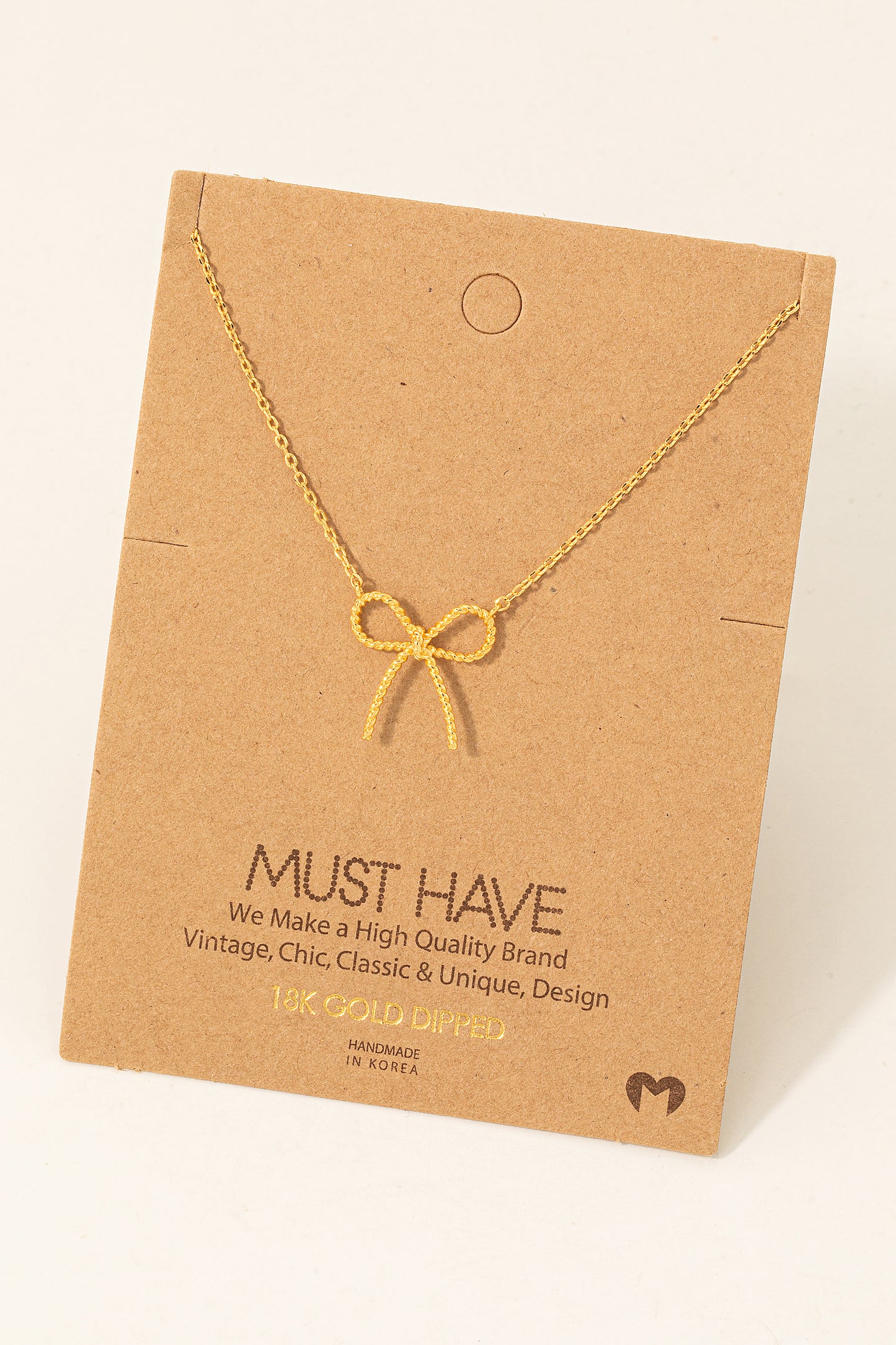 Textured Ribbon Bow Pendant Chain Necklace