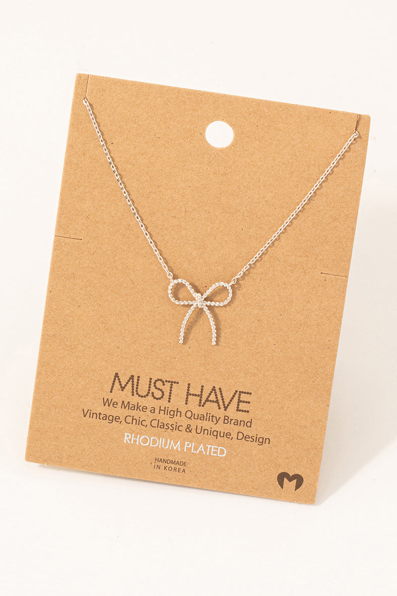Textured Ribbon Bow Pendant Chain Necklace