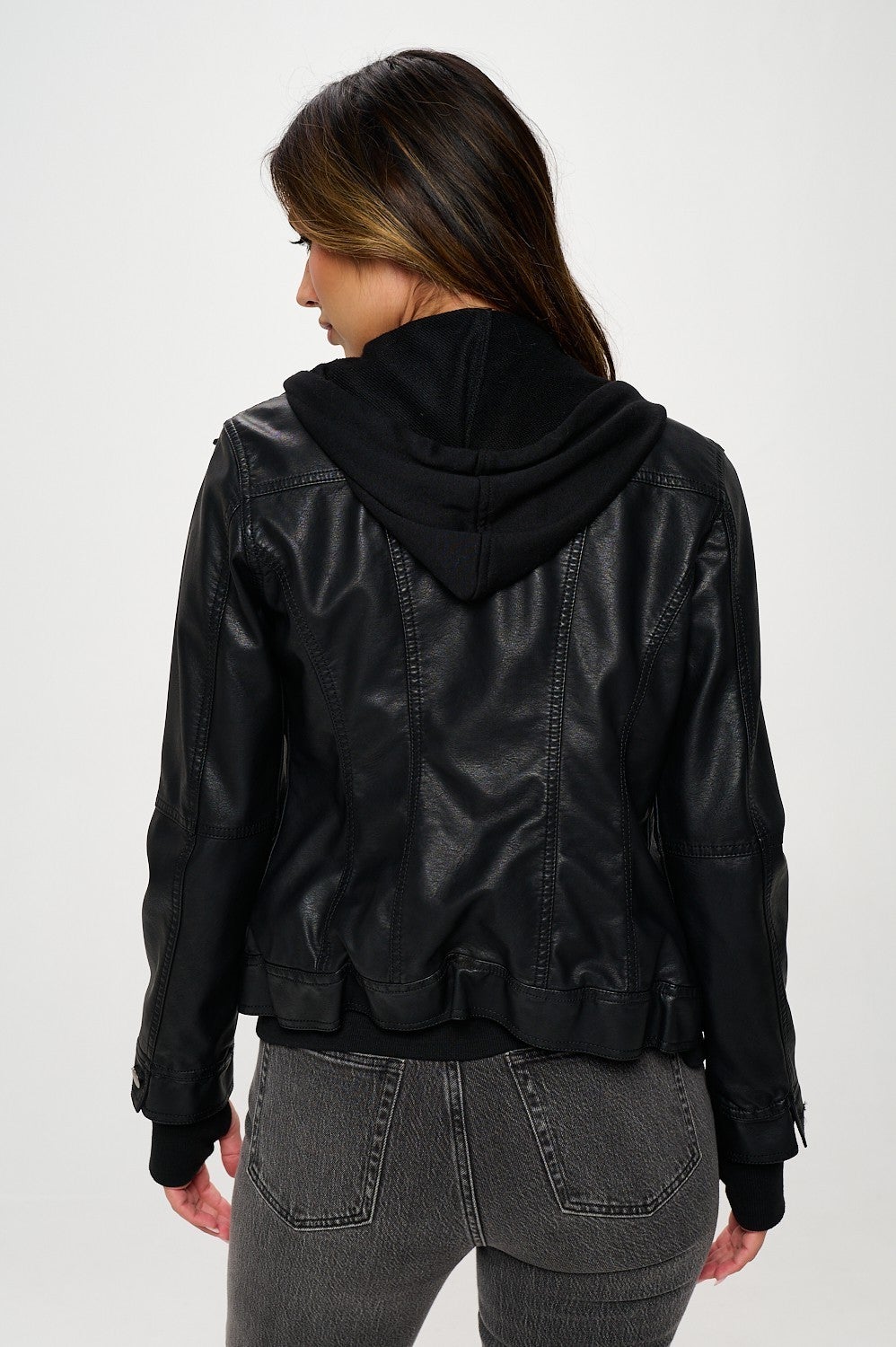 Vegan Leather Hooded Jacket