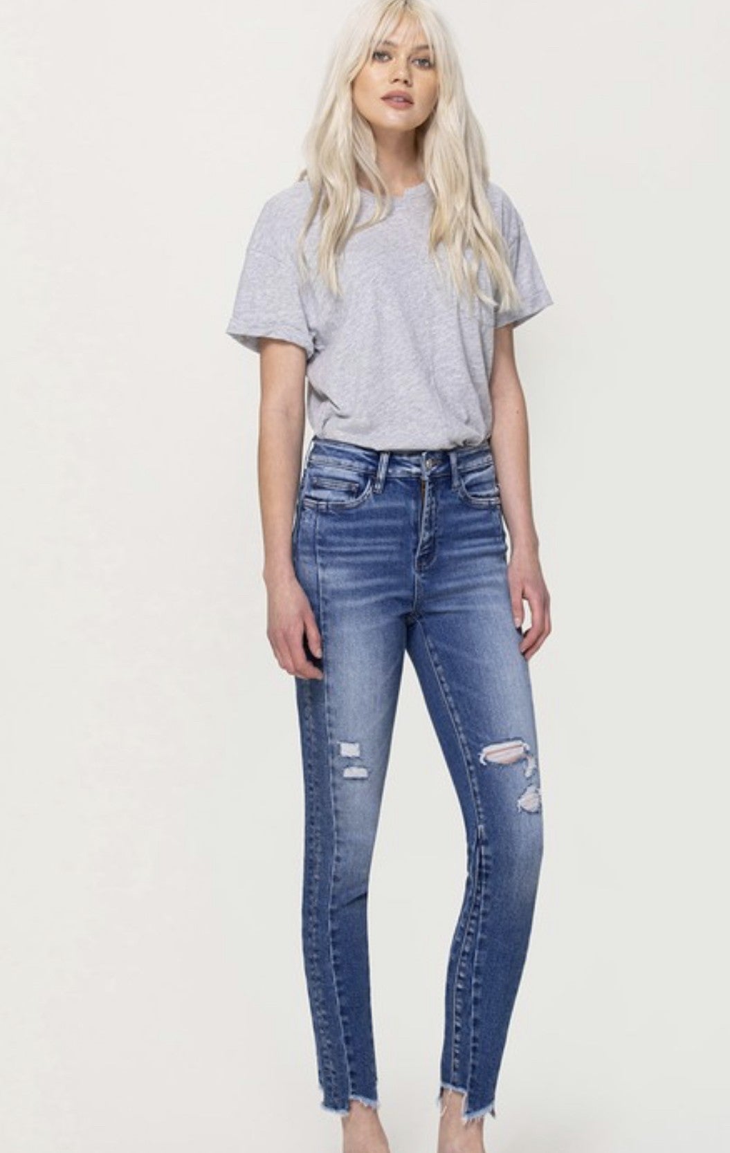VERVET MID RISE ANKLE SKINNY W/ UNEVEN HEM