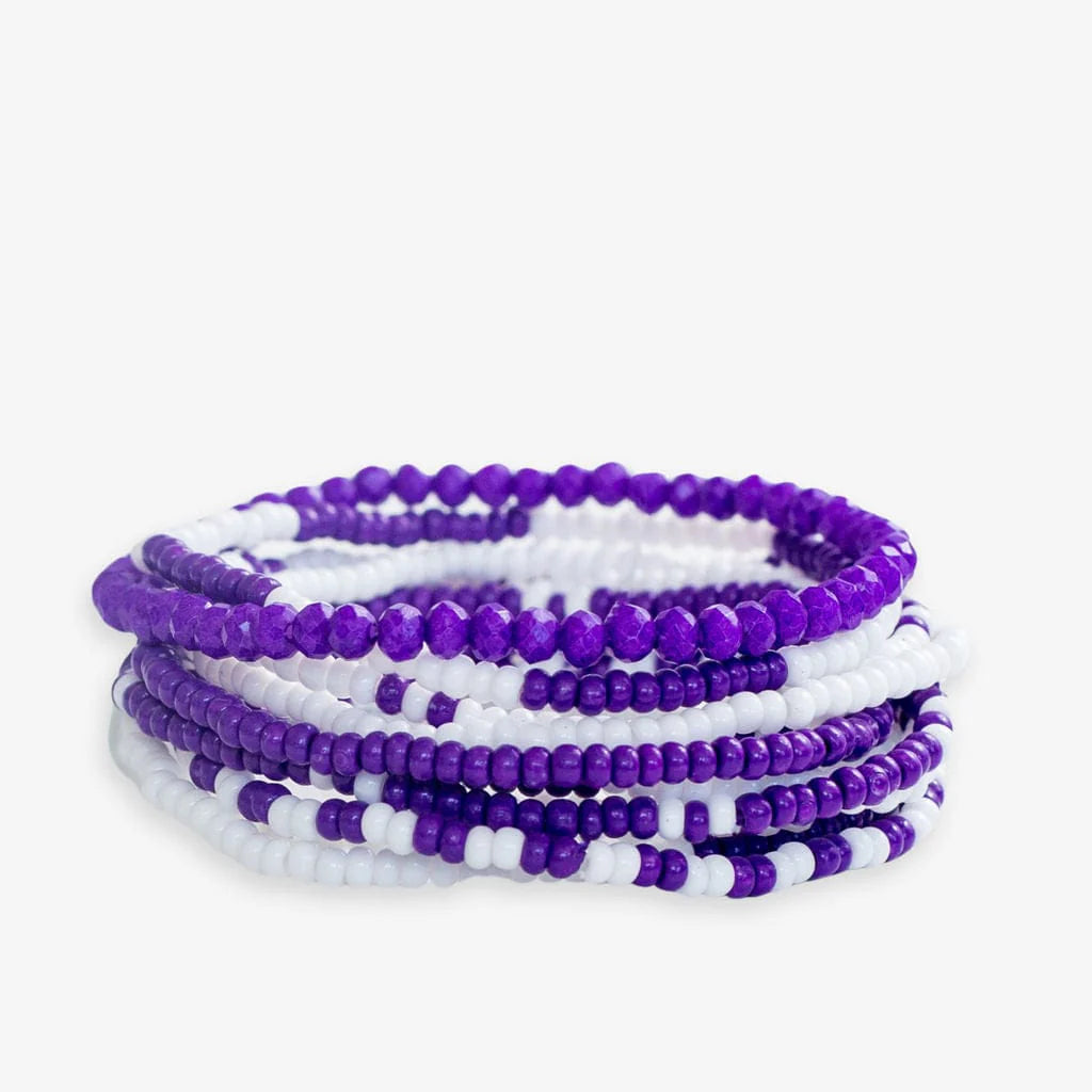 Game Day Color Block Beaded 10 Strand Stretch Bracelets