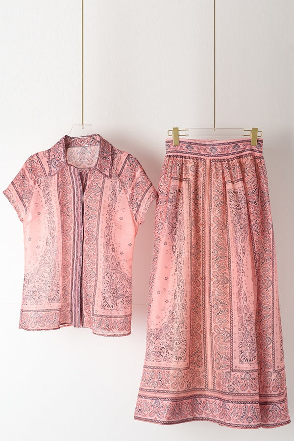 Printed Short Sleeve Shirt & Skirt