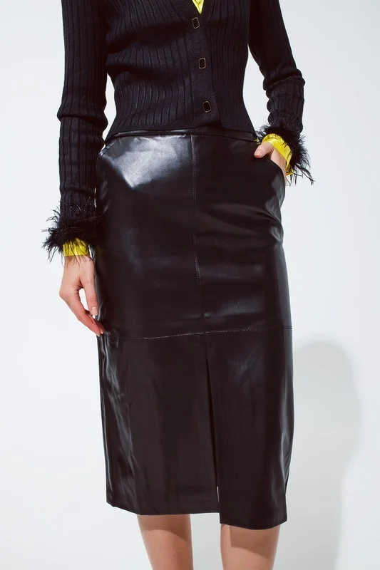 Leatherette Pencil Cut Skirt