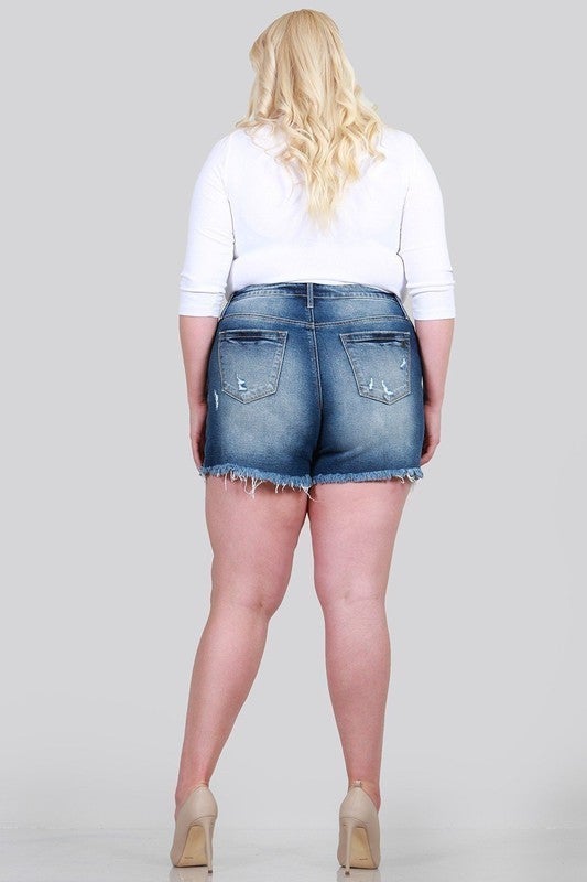 SPECIAL A DISTRESSED HIGH RISE SHORTS WITH DOUBLE BUTTON