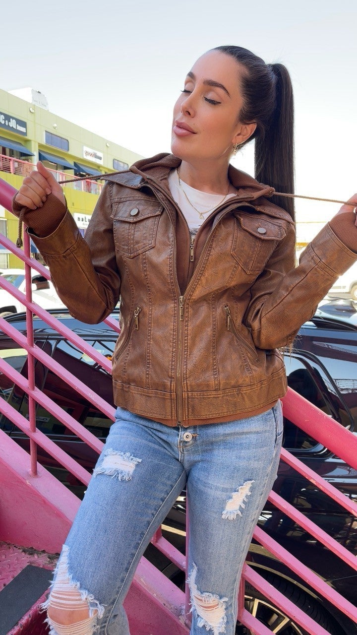 Vegan Leather Hooded Jacket