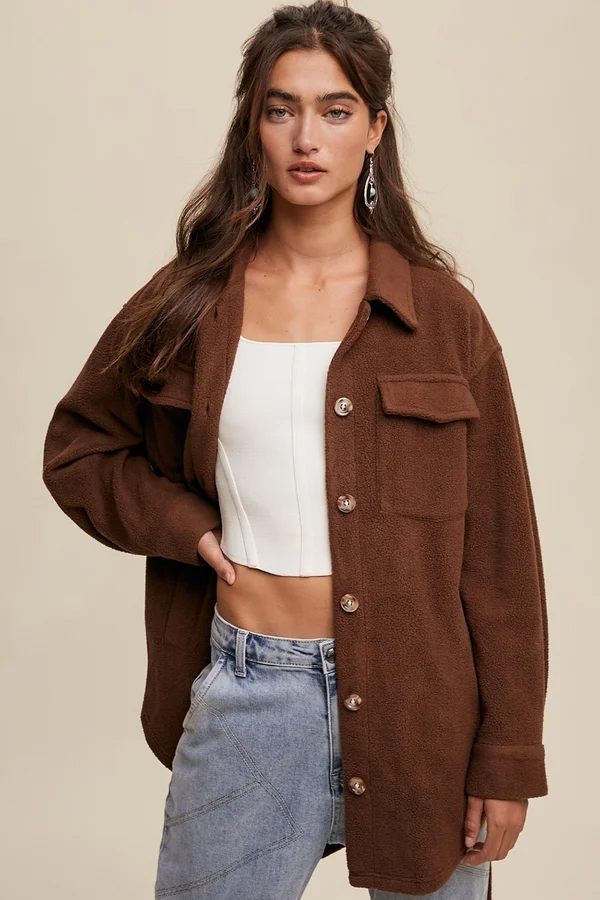 Soft Teddy Shacket with Tie