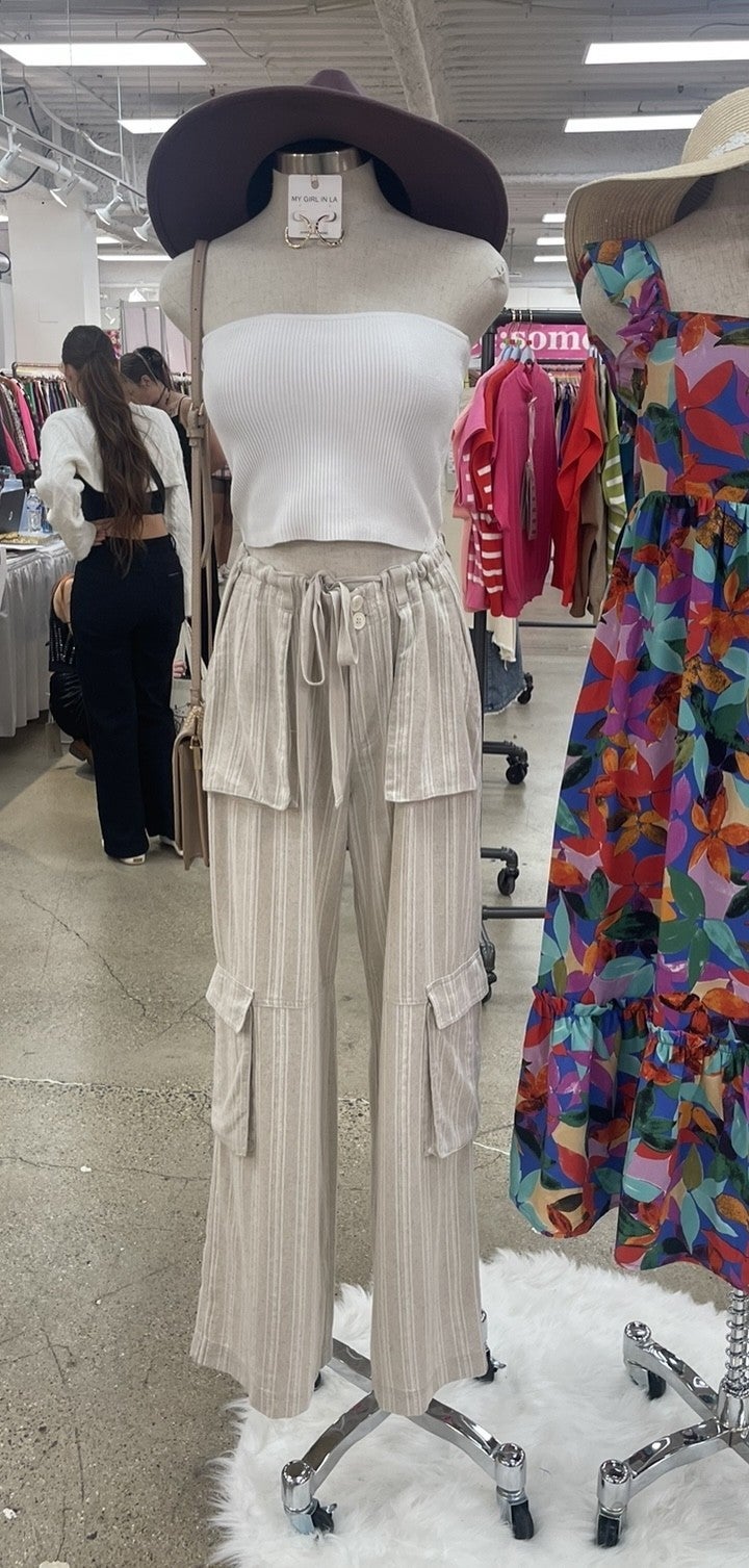 SOFT WASHED STRIPED DRAWSTRING PANTS