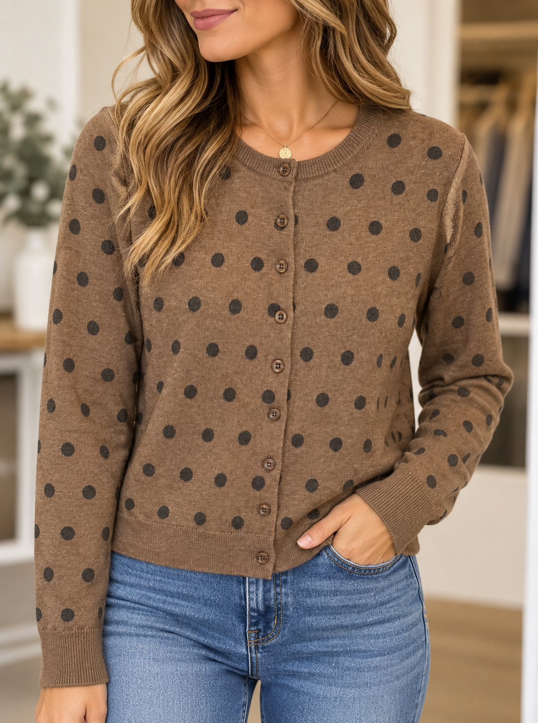 Brown Polka Dot Cardigan