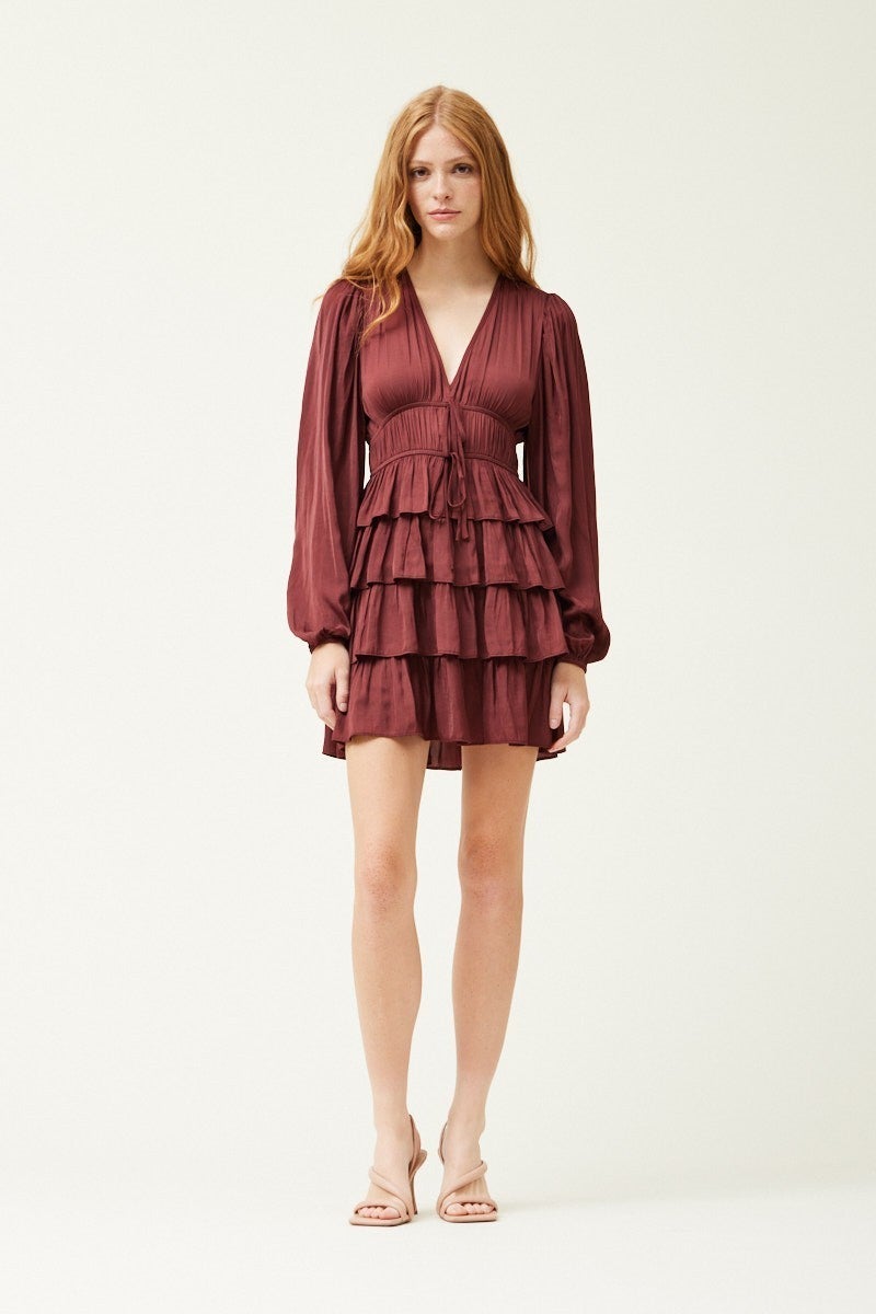 Issa Grade and Gather Satin Ruffle Dress