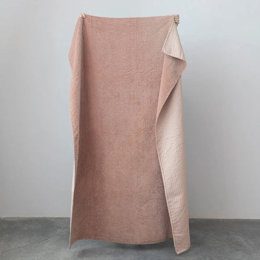Cotton Velvet Throw w/ Kantha Stitch - Blush