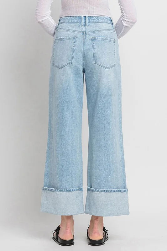 Vervet by Flying Monkey SUPER HIGH RISE CUFF BAGGY WIDE JEANS