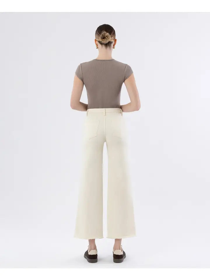High Rise Raw Hem Ankle Wide Leg Jeans