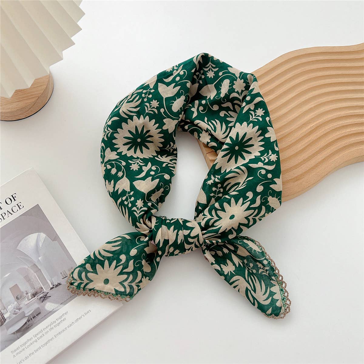 Cotton Linen Floral Square Scarf