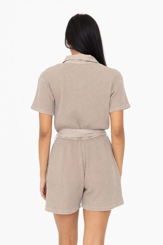 MonoB Mineral Wash Cotton Playsuit - SMALL LEFT