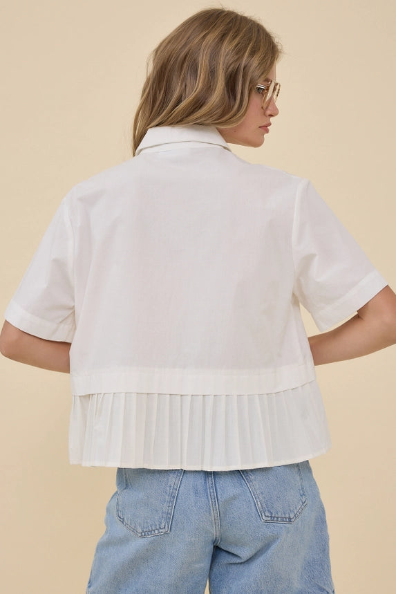 Pleated Hem Short Sleeve Shirt Top